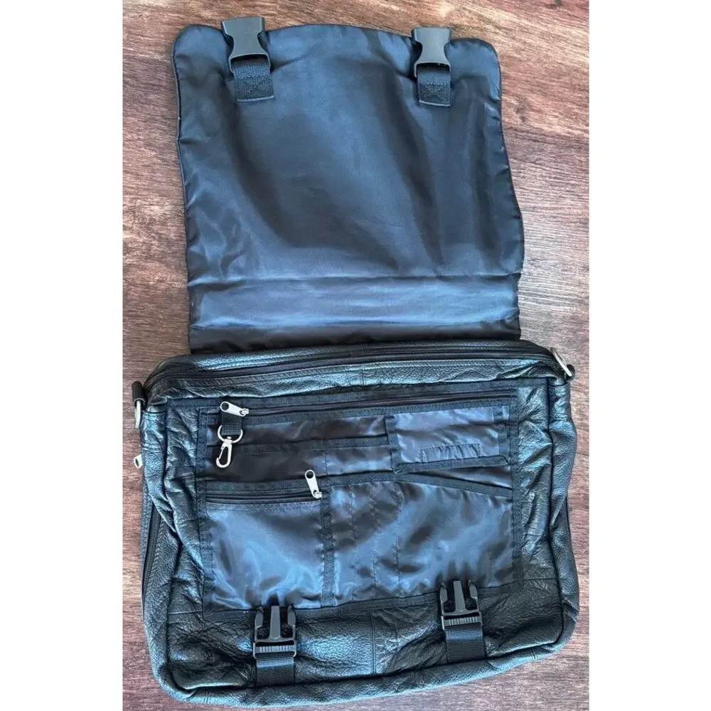 Wilsons Leather Black Messenger Bag Laptop Briefcase Satchel Work Bag